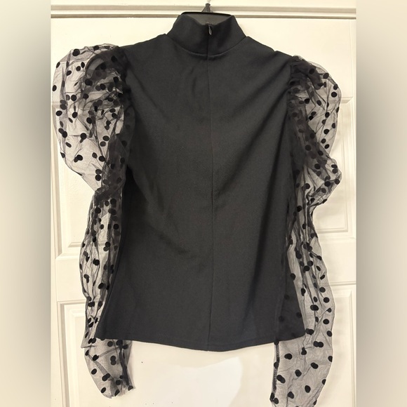 NWOT Shein Black Puff Dot Sleeve Mock Neck Top Blouse Shirt XS X Small 0 2 (A8) - Picture 3 of 5
